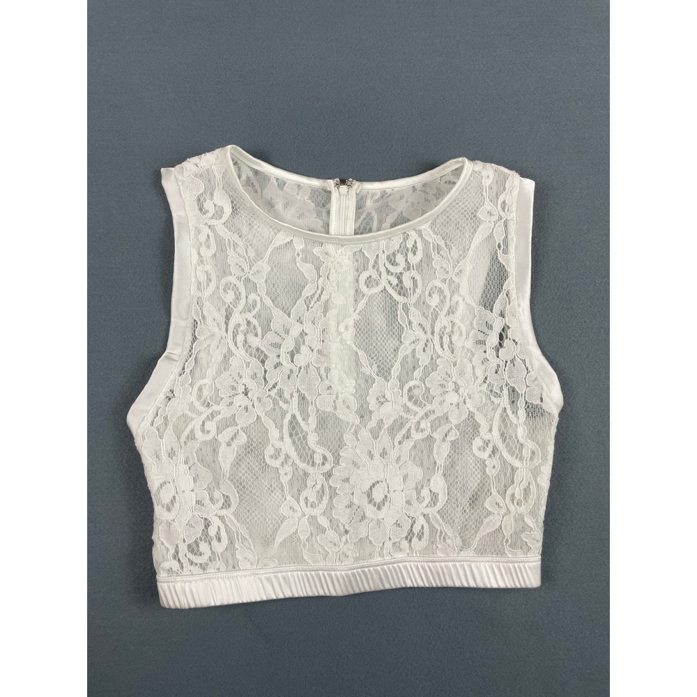 Kilo Brava White Lace Mesh Crop Top Coquette Balletcore Sheer Sleeveless Medium